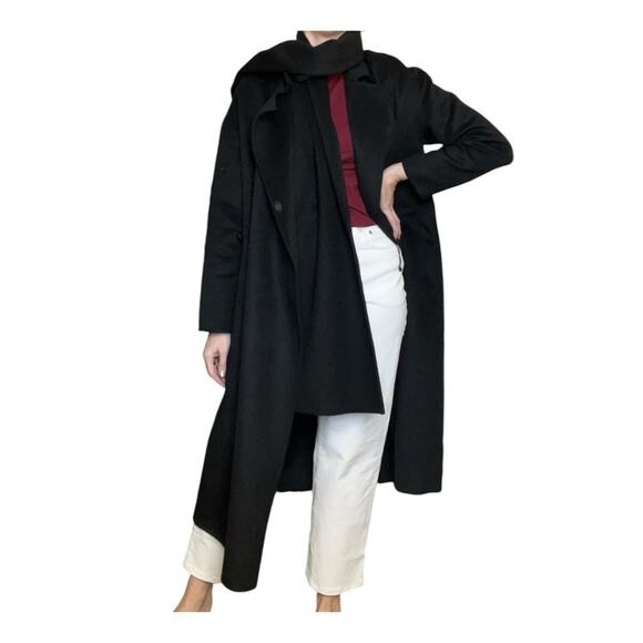 Zara Oversized Wool Blend Trench Coat Overcoat Double Breasted Scarf Black Small - Picture 3 of 10